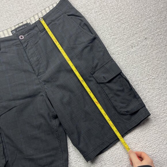 Oneill Board Shorts Mens 34 Grey / Blue Plaid Relaxed Skater Cargo Beach - Picture 7 of 12